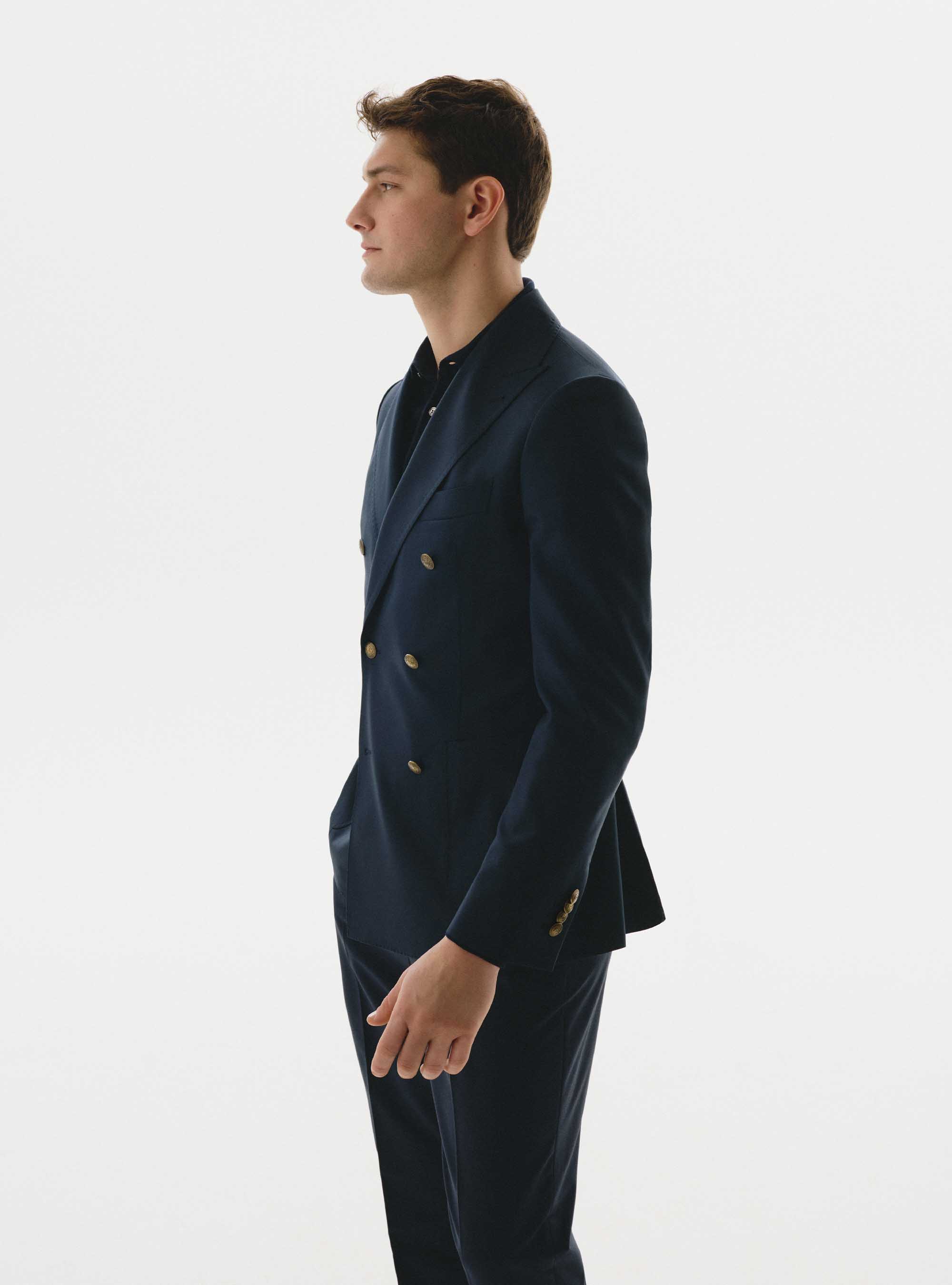 Double-breasted metal button in pure wool by Vitale Barberis Canonico, 